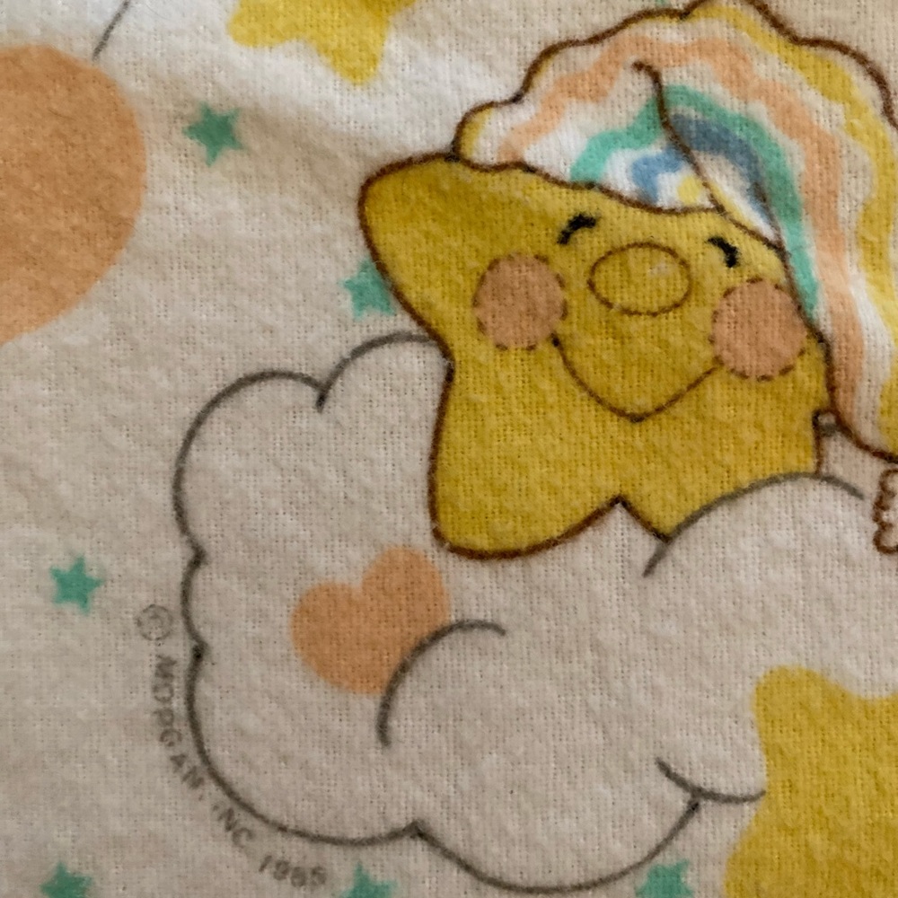 VINTAGE 80'S Riegel Teddy Beddy Bear Baby Morgan Receiving Blanket CLOUDS MOONS
